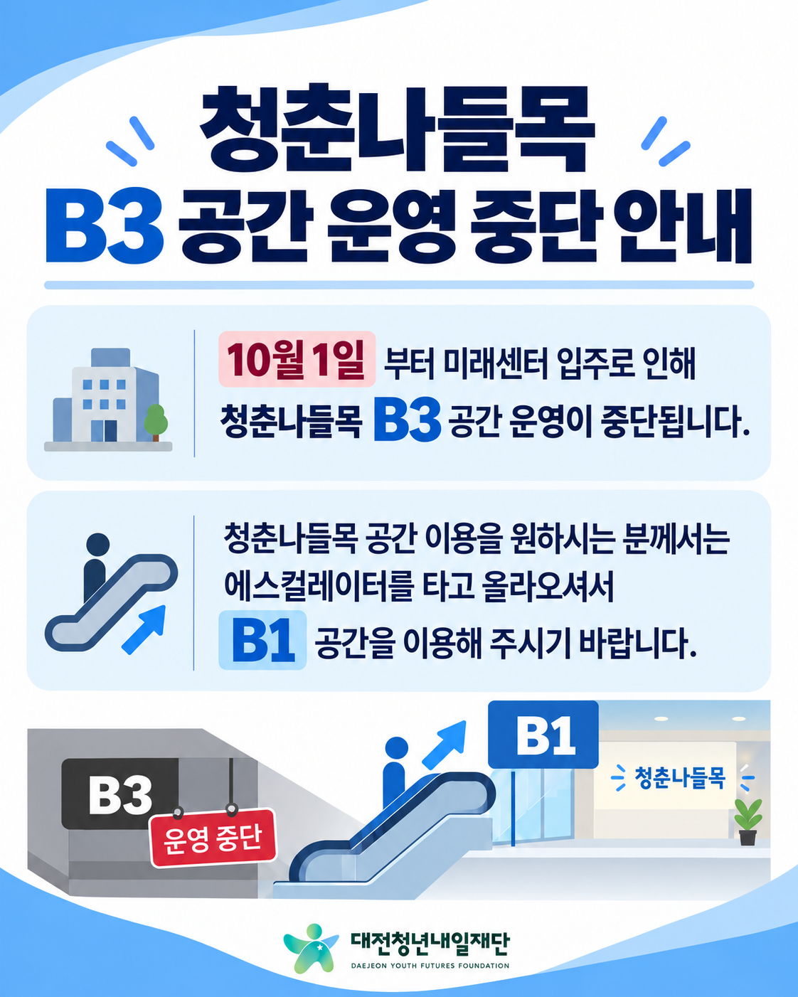 청춘나들목 B3 공간 운영 중단 안내